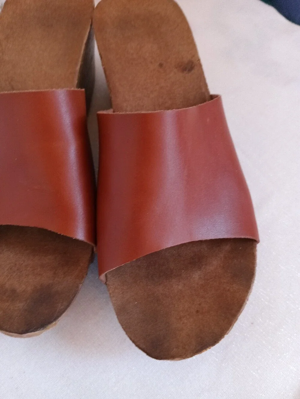 Brown Wedge Slide Sandals Platform Cork-Look Heel Retro Boho Cheap Summer Shoes